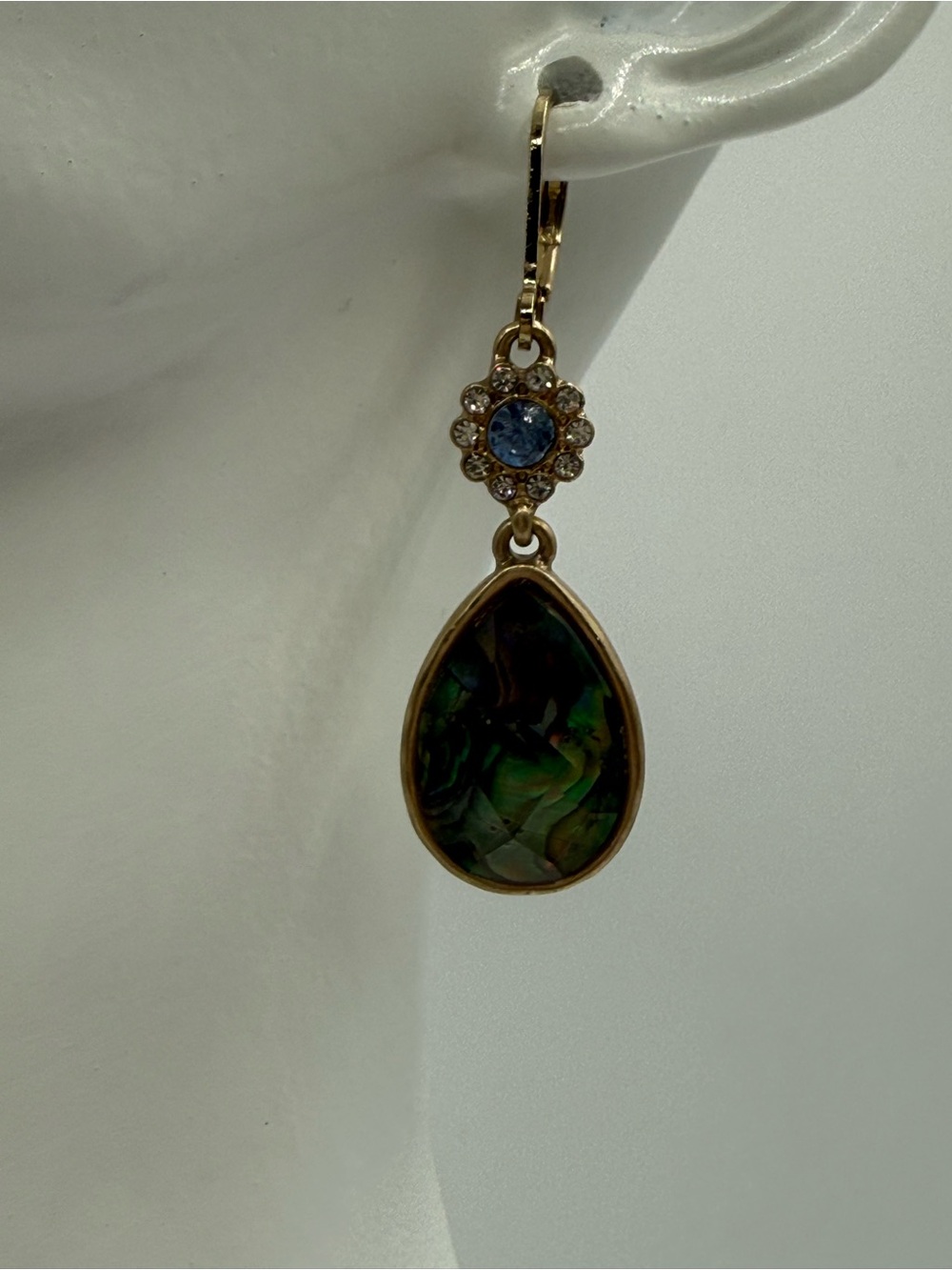 Lonna & Lilly Blue Abalone Shell Teardrop Dangle Earrings Gold Tone Crystal - Picture 5 of 11